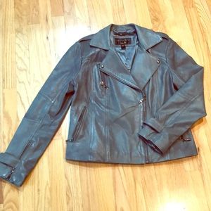 Gray leather moto jacket NWOT